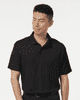 A black Men's Pro-Lock Performance Polo with a collared design and a branded logo.
