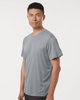 A grey Youth Pro-Lock Performance T-Shirt displayed on a model. The shirt features a logo on the chest area.