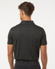 A men's polo shirt in polyester heather melange, featuring a dark grey colour and a logo on the back.