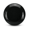 A frisbee in solid black with a smooth surface and circular design, featuring subtle textured rings around the edge.
