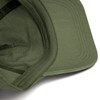 A vintage washed cap in olive green with a curved brim and stitched detailing, featuring a logo on the front.