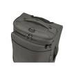 A wheeled duffle bag in grey with multiple zippered compartments and a sturdy handle for transport.