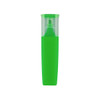 A green highlighter with a transparent cap, featuring a sleek, modern design and a logo.