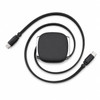 A black cable with a compact reel design, featuring USB connectors on each end.
