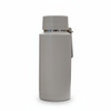 A drink bottle in light grey with a screw-top lid and a silver interior, featuring a logo.