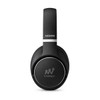 Black over-ear headphones with a circular design and a logo on the ear cup. Features a sleek, modern aesthetic.