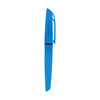 A blue pen highlighter with a sleek design and a clip feature. It has a logo on the side.