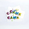 Colourful, playful sticker letters in varying shades with polka dots on white backing paper.