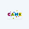 A colourful sticker featuring textured letters spelling "CANE" in vibrant pink, blue, green, and yellow.