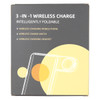 A packaging box for a 3 in 1 wireless charger, featuring bold graphics and a simple, modern design.