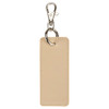 A rectangular keychain in a light beige colour with metal clip and keyring, featuring a simple, sleek design.