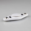 A white fidget spinner with a central circular area and black accents, featuring two smooth spinning balls.