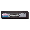 A pencil set featuring a metallic pencil and case, presented in a sleek black box with a branding logo.