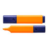 An orange highlighter with a blue grip. The cap is removed to reveal the nib for highlighting.