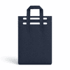 A navy blue insulated reusable bag with two handles and a simple design. It features a logo on the front.