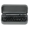 A black 55 in 1 pocket screwdriver tool set with assorted bits in a grey case.