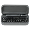 A black 55 in 1 pocket screwdriver tool set with assorted bits in a grey case.
