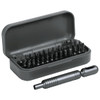 A grey pocket screwdriver tool set with 55 interchangeable bits and a compact storage case.