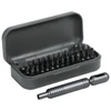 A grey pocket screwdriver tool set with 55 interchangeable bits and a compact storage case.