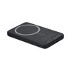 A black MagSafe wireless power bank with a semi-solid state design and a circular charging area on top.