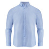 A light blue men's shirt with long sleeves and a button-down front. It features a collar and has a logo on the chest.