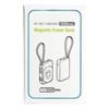 A magnetic power bank with a 5000mAh capacity, featuring a strap and a design in white. Includes branding elements.