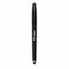 A black gel pen with a sleek design and a clip, featuring a logo.