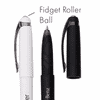 A Fidget Gel Pen in white and black, featuring a roller ball tip and a sleek design with a logo.