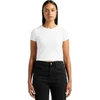 A white short-sleeved t-shirt featuring a fitted design, paired with high-waisted black jeans.