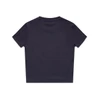 A dark navy T-shirt with a crew neck and short sleeves, featuring a logo on the back.