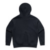 A dark navy hoodie with a spacious hood and no visible design elements on the back. It features a logo.