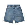 Denim shorts in a light blue wash with a classic five-pocket design and a branded logo.