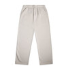 A pair of light grey cuffless track pants with an elastic waistband and side pockets. Features branding.