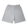 Grey shorts with an elastic waistband and a small pocket on the back. The fabric appears soft and comfortable.