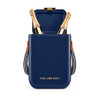 A navy cooler bag with a logo, featuring two bottles of champagne inside.