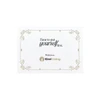 A decorative card featuring a quote about self-care, with elegant flourishes and a brand logo at the bottom.