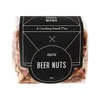 A clear plastic bag containing roasted beer nuts, showcasing a mix of light brown and tan nuts. The bag features a black label with branding.