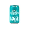 A drink can featuring a turquoise design, labelled as Lager, with a low carb and full flavour description.