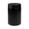 A black drink bottle with a sleek design and a silver interior. It features a logo on one side.