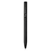 A black ballpoint pen made from recycled aluminium features a twist mechanism and includes a logo.