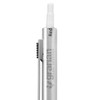 A stainless steel pen in silver with a red ink tip and a clip, featuring a logo on the barrel.