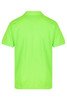 A bright green polo shirt with a collar and short sleeves. It features a logo on the back.