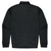 A black kids' jacket with a simple design and elastic cuffs, featuring a branding logo.