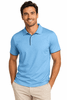 A light blue men's polo shirt featuring a collar and short sleeves, with a logo on the chest.