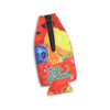 A drink bottle cooler in vibrant red, featuring a fruity design and a zip closure, along with a logo.