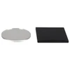 A round glass coaster with a clear surface and a black backing. It features a smooth, reflective finish.