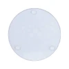 A round glass coaster in a translucent white hue, featuring three raised dots on the underside for grip.