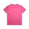 A pink short-sleeved t-shirt with a plain back. It features a logo on the label.