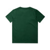 A green kids' t-shirt with a plain design and a logo on the back. Suitable for casual wear.