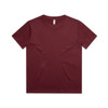 A maroon youth t-shirt with a simple design and a label inside. It has a standard fit and round neckline.